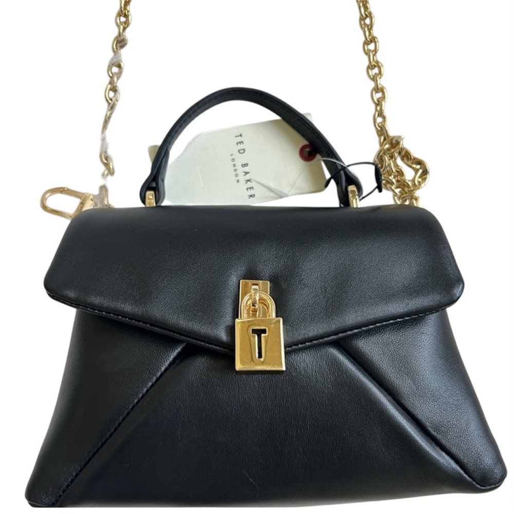 $275 Retail New! Ted Baker Black and Gold mini Crossbody Bag with Elegant Design